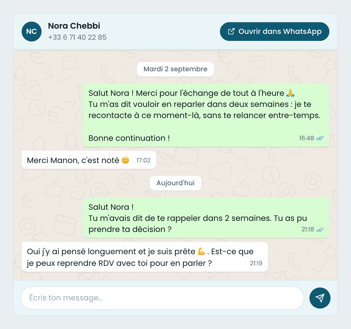 Une relance partie deux semaines après le call, et le prospect qui redemande un rendez-vous.